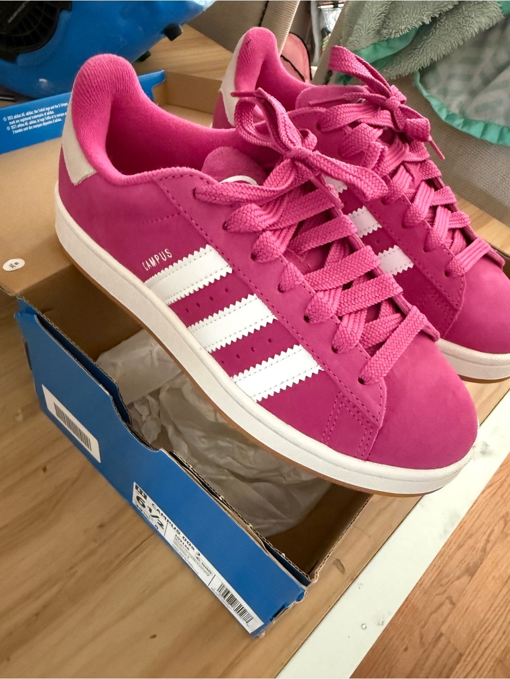 adidas Pink Suede Campus Sneakers with White Stripes